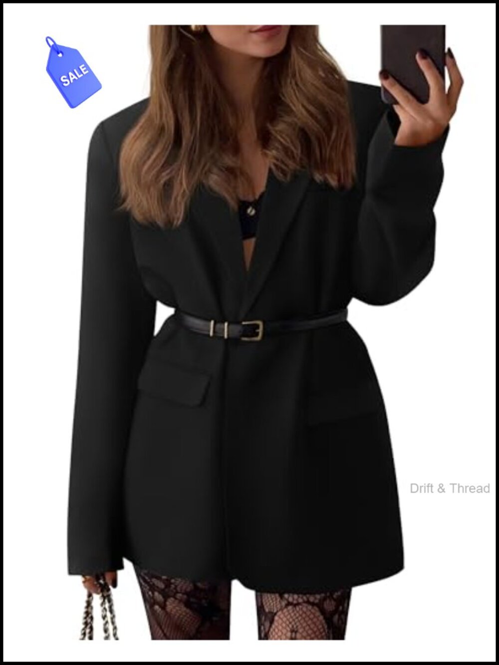 Oversized Open Front Blazer Button Notch Lapel Business Casual